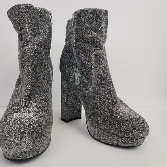 Madden Girl Fave Silver Glitter Platform Heeled Ankle Boots 10 - Picture 3 of 9
